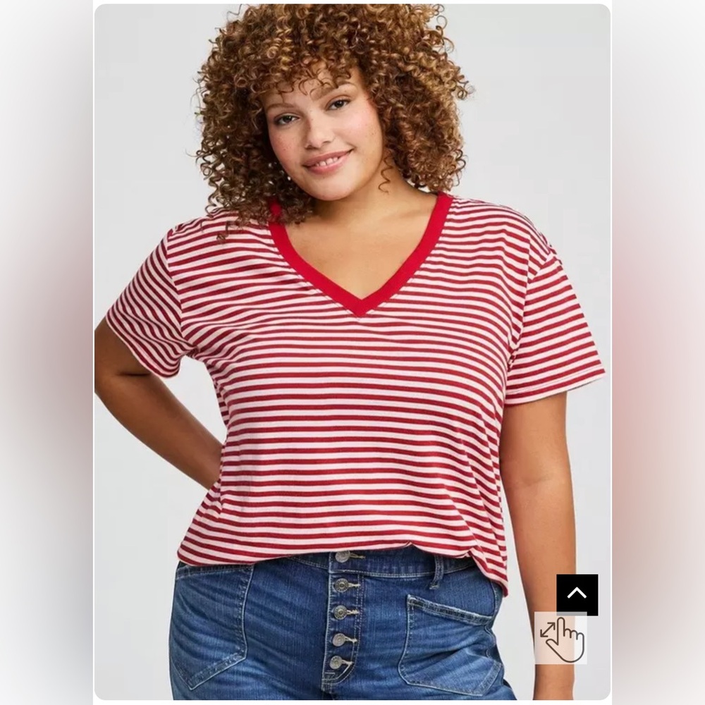 Torrid Size 2 (18/20) Striped Red/White V-neck Tee